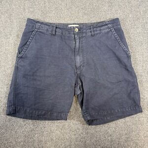 Taylor‎ Stitch Shorts Mens 34 Navy Blue Cotton Linen Blend 7" Inseam Designer